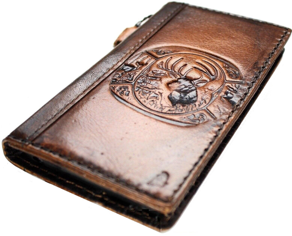 Genuine leather phone case for Samsung Galaxy S21 S20 S23 Ultra and A series, vintage art wallet style by DAVISCASE.