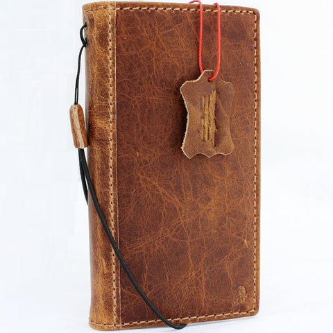 Genuine real Leather Case for iPhone X book wallet closure cover Cards slots Slim vintage bright brown Daviscase 10 ready wireless charging
