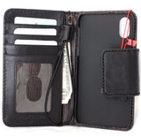 Echtleder-Hülle für iPhone XS, Buch-Geldbörse, Magnetverschluss, Kartenfächer, schlankes Vintage-Daviscase in Schwarz
