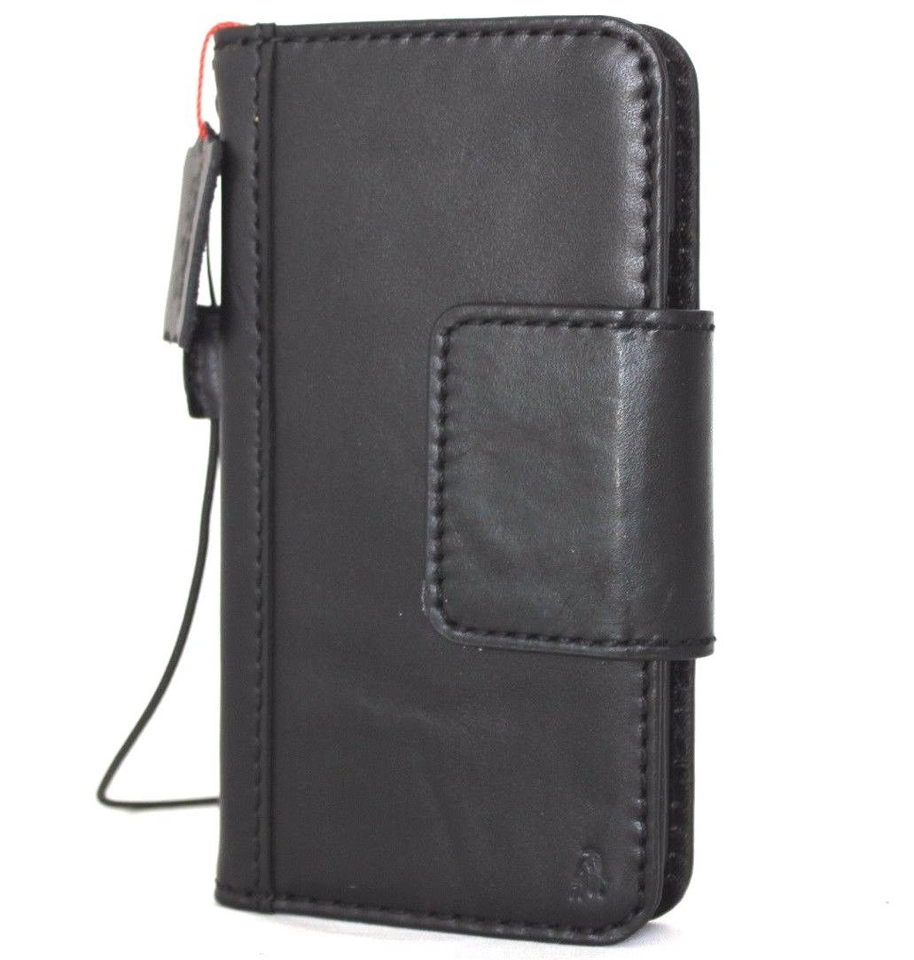 Black genuine leather iPhone X case with wallet design, magnetic closure, card slots, slim vintage style, handmade by vendor-unknown.