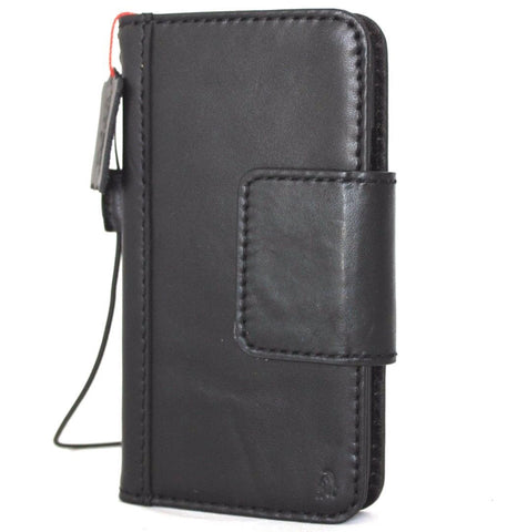Genuine Leather Case for iPhone XS book wallet magnetic closure cover Cards slots Slim vintage black Daviscase