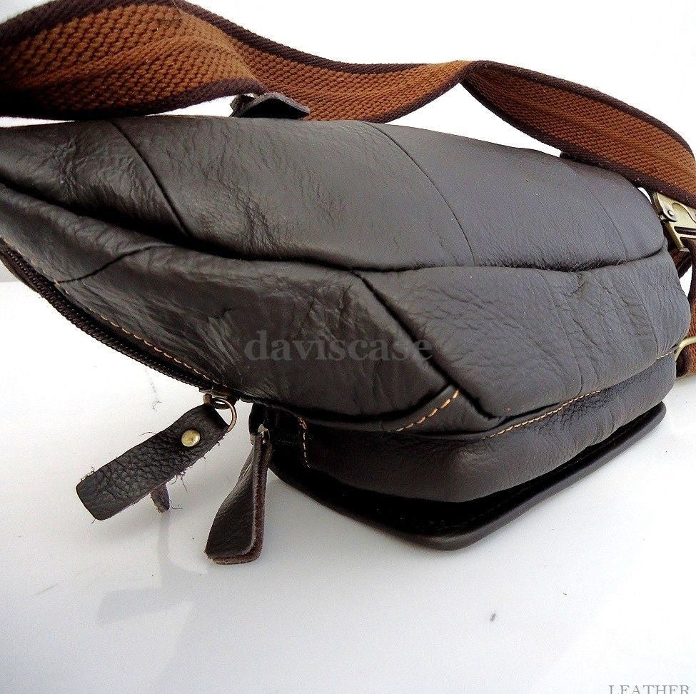 Men's DAVISCASE soft leather waist pouch with zipper, sling design, suitable for carrying cellphones and essentials.
