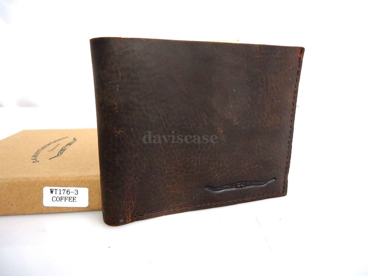 Men's vintage leather money clip wallet with coin pocket and credit card slots, featuring a retro design and genuine leather finish.