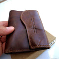 Men's brown genuine leather wallet by DAVISCASE with 6 credit card slots, 2 ID windows, and 2 bill sections.