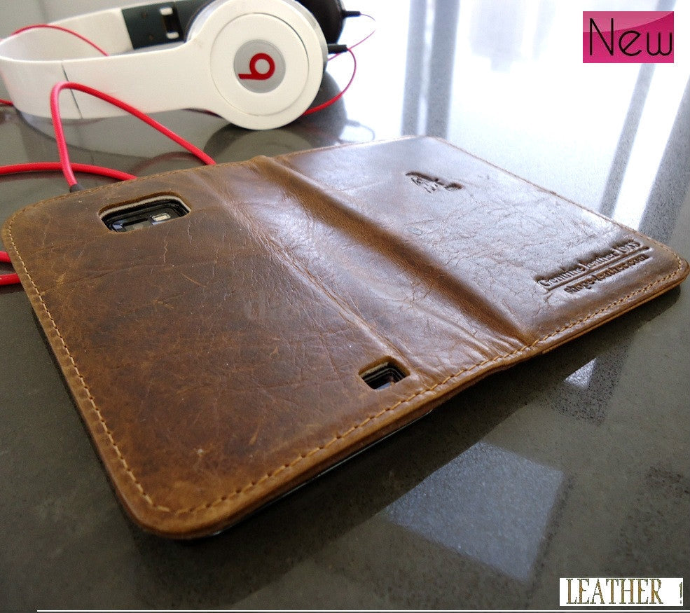 Handmade genuine leather Galaxy S2 phone case with pull-fit design, featuring a pocket for cards, by DavisCase.