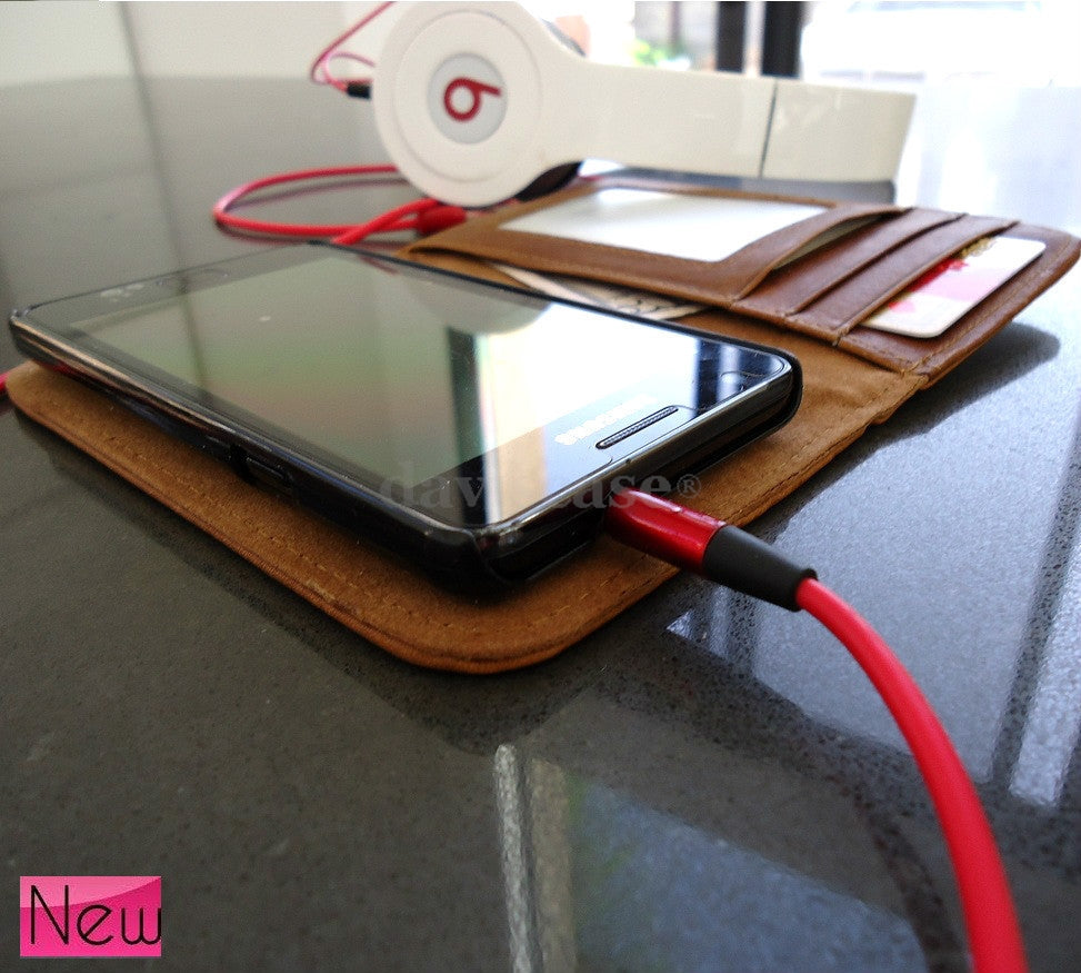 Handmade genuine leather Galaxy S II phone case with wallet stand pouch, designed for Samsung Galaxy S2 models.