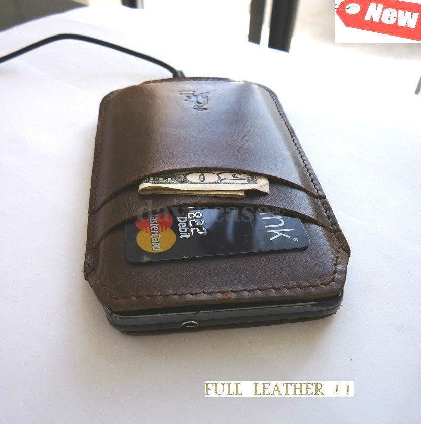 Handmade genuine leather phone case for Samsung Galaxy S2, S II, Ace 2, I8160, with pull-fit design and pocket storage.