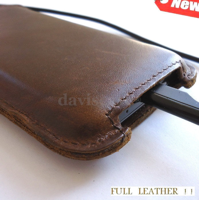Handmade genuine leather phone case for Samsung Galaxy S2, S I1, Ace 2, I8160 with a sleek pull-fit design and pocket storage.