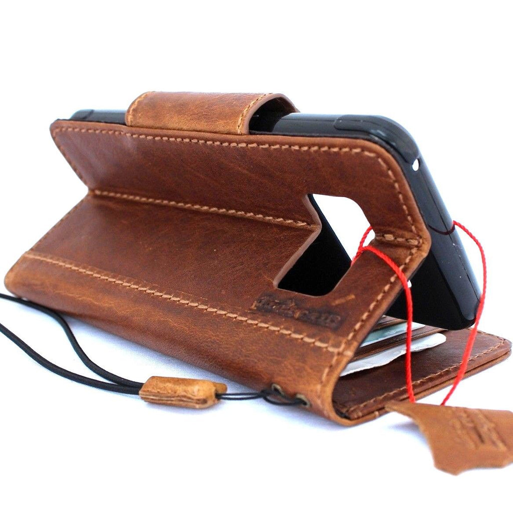 Handmade genuine oiled leather wallet case for Samsung Galaxy S8 Active, featuring a book-style design and sport-inspired details.