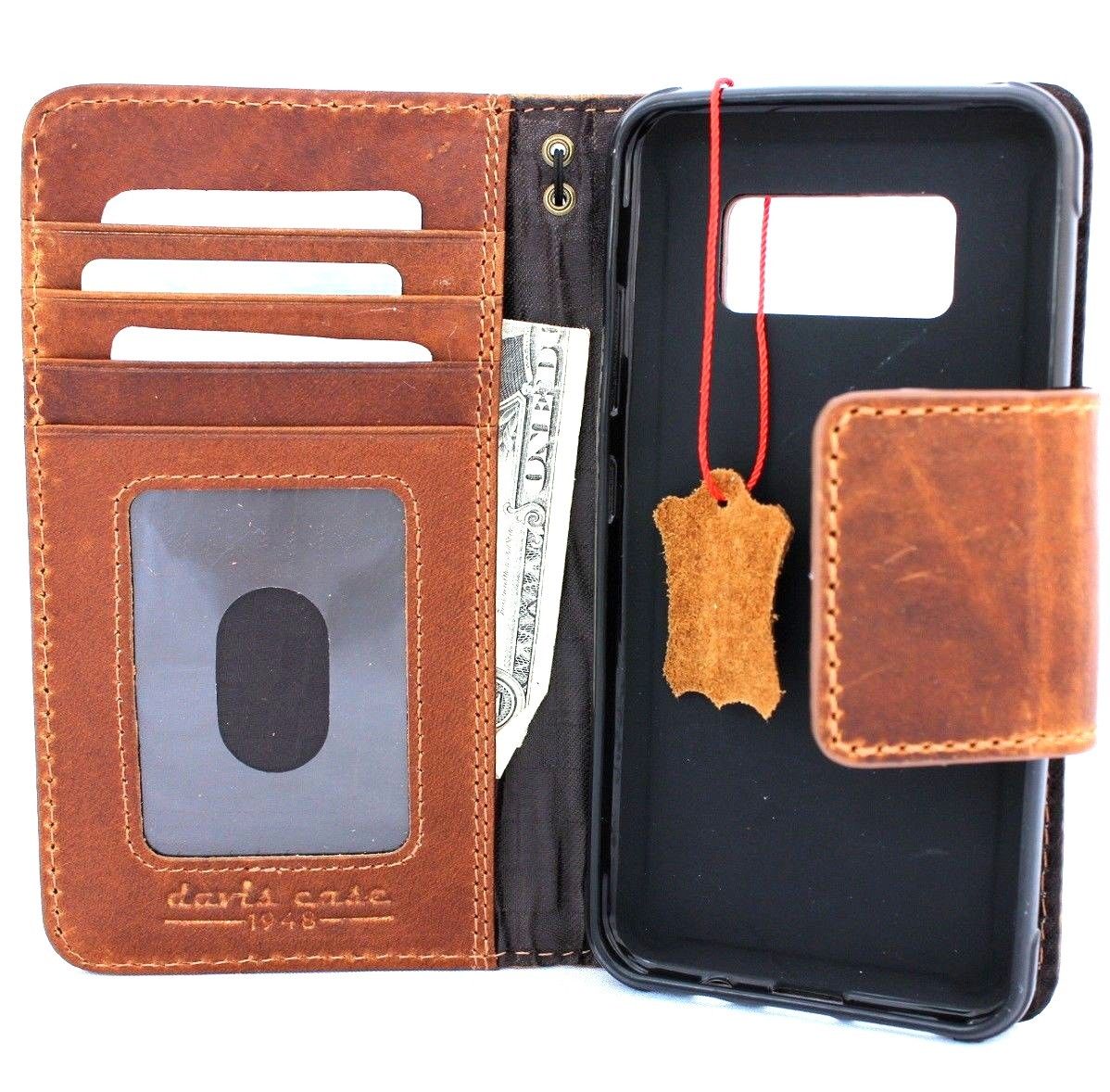 Handmade genuine oiled leather phone case for Samsung Galaxy S8 Active, featuring a wallet-style design and sport-inspired details.