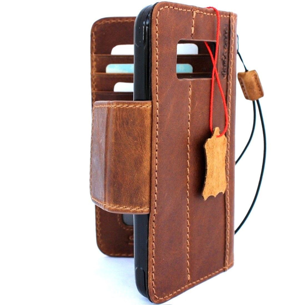 Handmade genuine oiled leather wallet case for Samsung Galaxy S8 Active, featuring a book-style design and sport-inspired details.