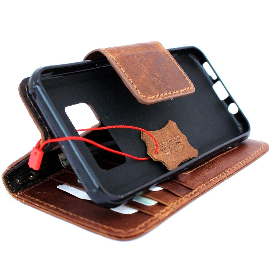 Handmade genuine oiled leather Samsung Galaxy S8 Active wallet case with sport design and card slots, offers stylish protection.