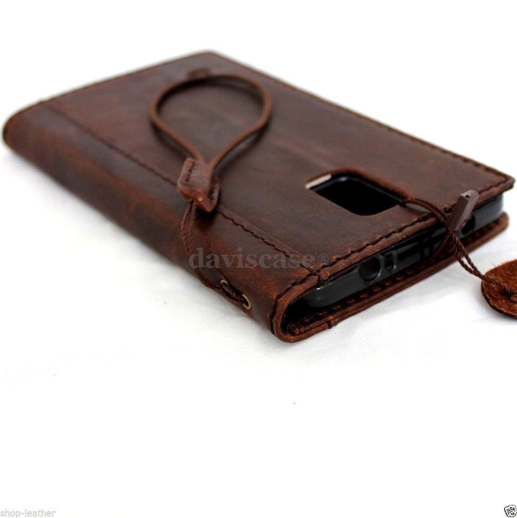 Vintage brown leather Galaxy Note 4 hard case with card wallet slot, handmade luxury phone cover from DavisCase.
