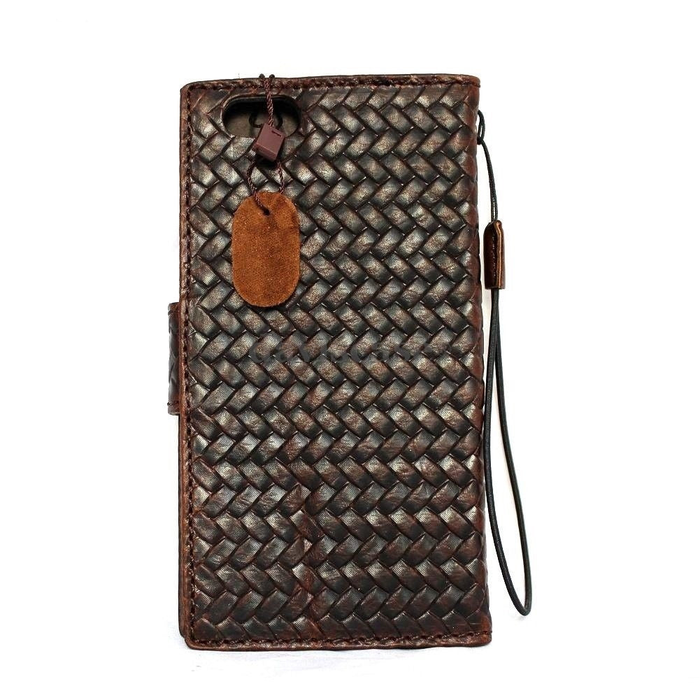 Handmade genuine Italian leather iPhone 6 Plus case with flip wallet design, credit card slots, and magnetic closure.