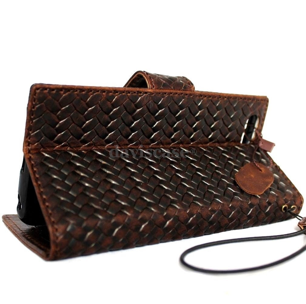 Handmade genuine Italian leather iPhone 6 Plus case with flip cover, wallet style, credit card slots, and magnetic closure.