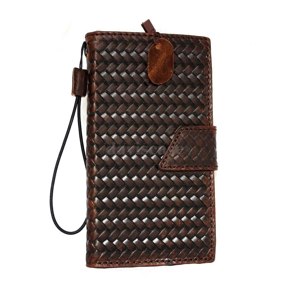 Handmade Italian leather iPhone 6 Plus case with flip wallet design, credit card slots, and magnetic closure.