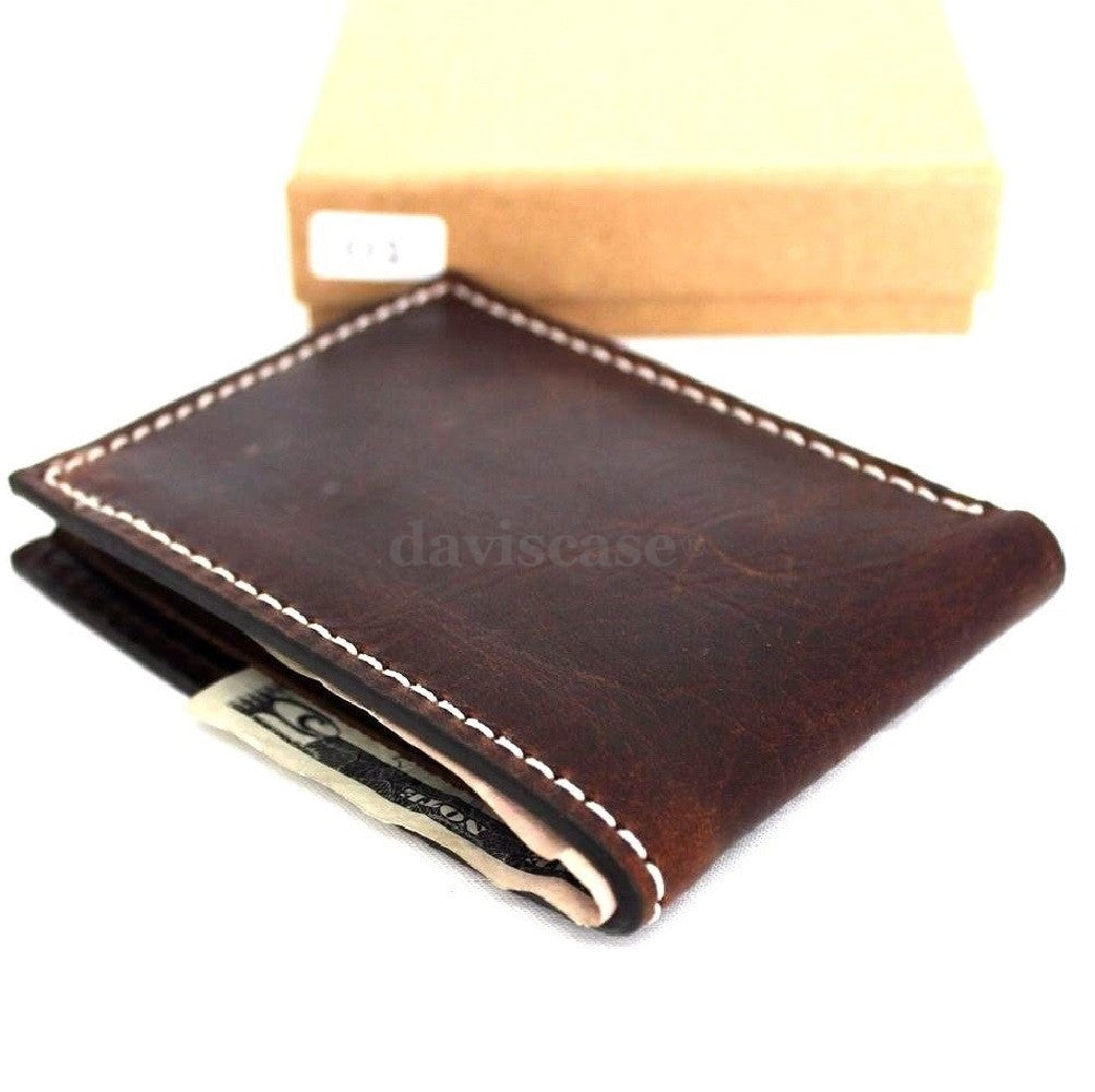 Men's brown genuine leather wallet by DAVISCASE with 6 credit card slots and a bill compartment, handmade and slim design.