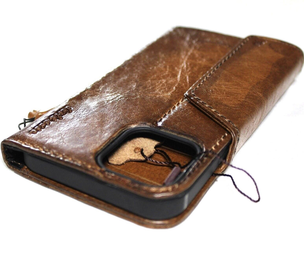Handmade DAVISCASE leather phone case with vintage dog paw embossing, designed for iPhone 11-15 Pro Max and Galaxy S21 Ultra.