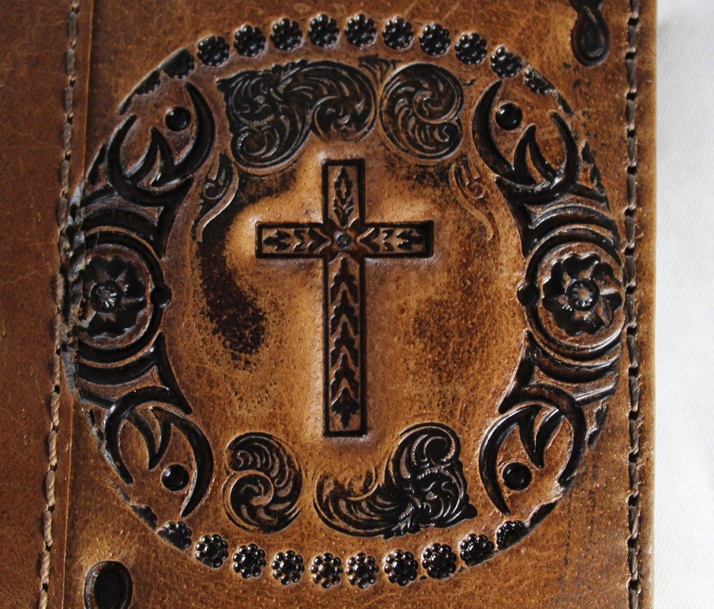 Genuine leather phone case for Samsung Galaxy S22, S21, Note 10, A71, A51, and more, with vintage art wallet and mini Jesus cross detail.