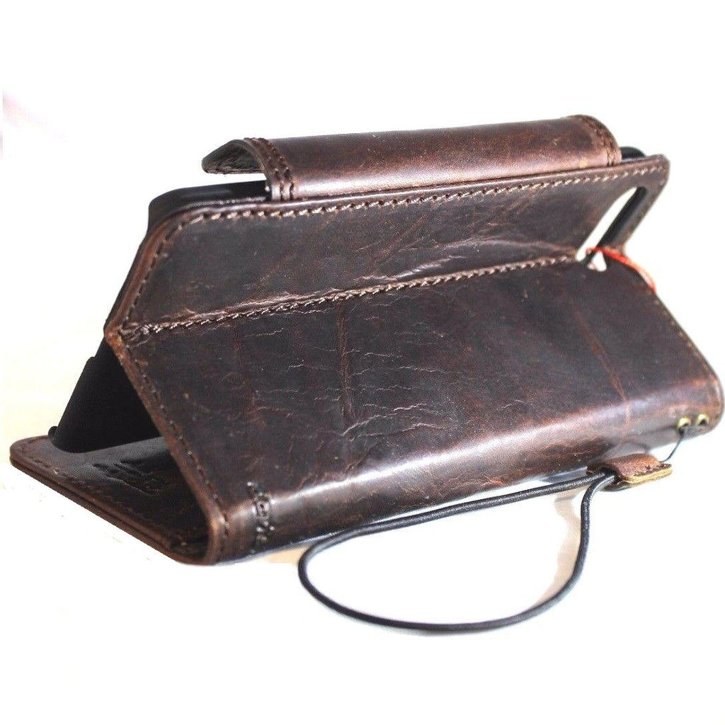 Genuine full leather iPhone 8 Plus wallet case by DAVISCASE, natural slim leather holder with card slots and luxury finish.
