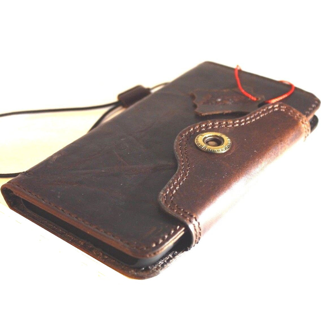 Genuine full leather iPhone 8 Plus wallet case by DAVISCASE, natural slim leather holder with card slots and credit book design.