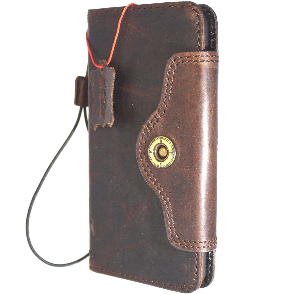Genuine full leather iPhone 8 Plus case cover wallet by DavisCase, natural slim handmade leather phone holder with credit card slots.