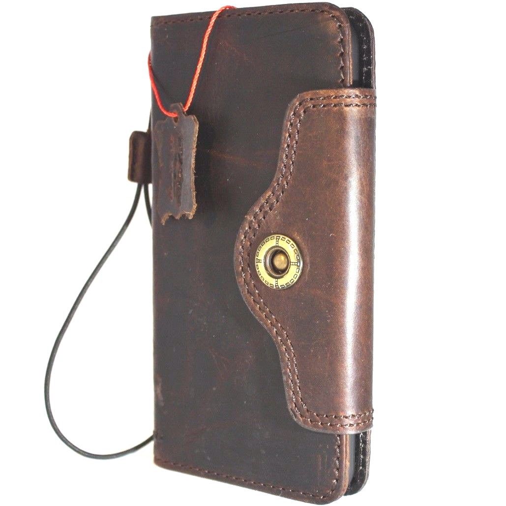Genuine full leather iPhone 8 Plus case cover wallet by DavisCase, natural slim handmade leather phone holder with credit card slots.