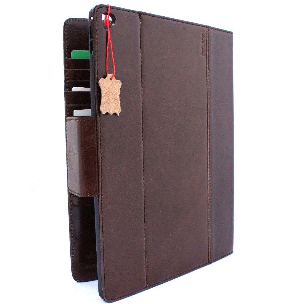 Brown genuine leather iPad Pro 12.9 case by DAVISCASE with magnetic stand, card slots, slim design, and luxury holder features.