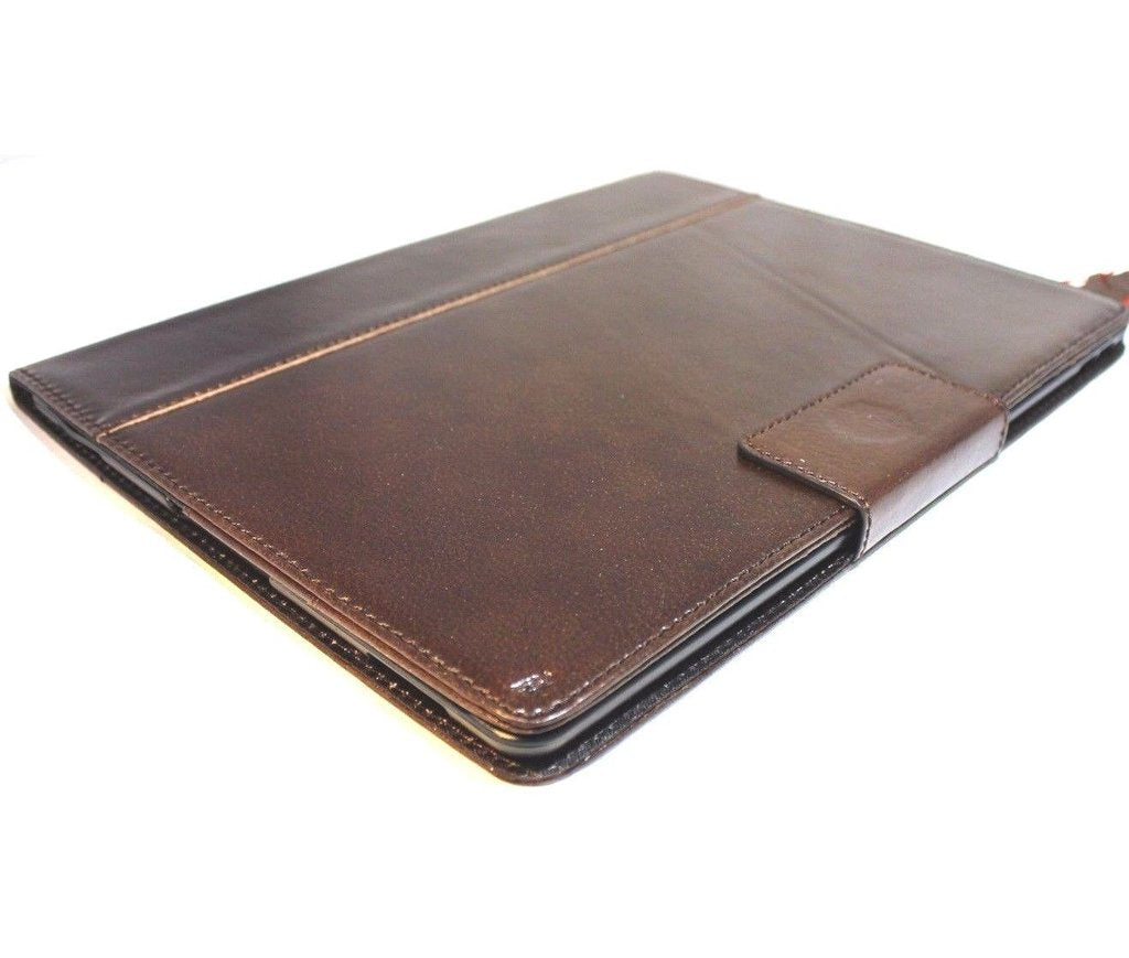 Dark brown genuine leather iPad Pro 12.9 (2021) case with stand, magnetic closure, card slots, for DAVISCASE A2379 A2461.