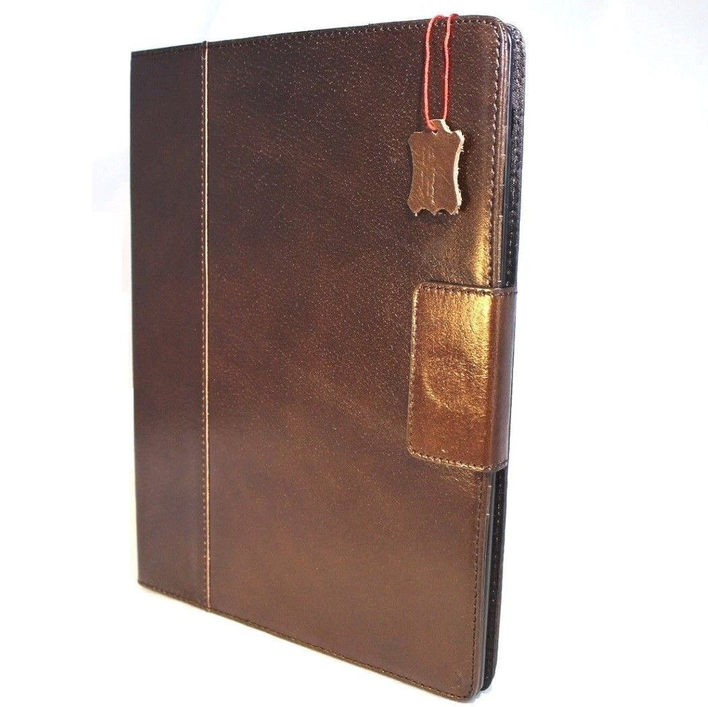 Brown genuine leather iPad Pro 12.9 case with stand, magnetic closure, card slots, designed by DAVISCASE for model 2017.