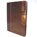 Brown genuine leather iPad Pro 12.9 case with stand, magnetic closure, card slots, designed by DAVISCASE for model 2017.
