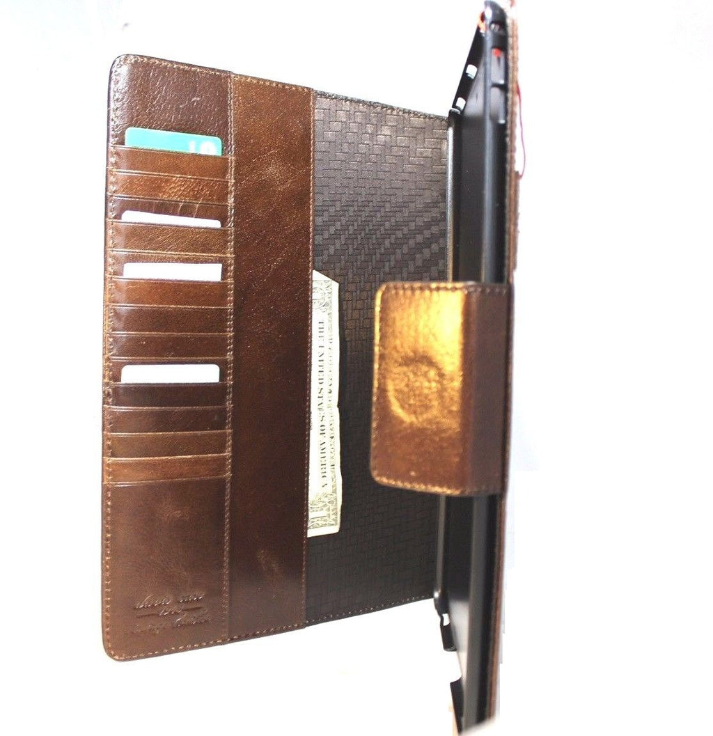 Brown genuine leather iPad Pro 12.9 case with stand, magnetic closure, card slots, designed by DAVISCASE for Apple iPad.