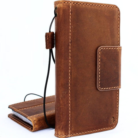 Genuine vintage leather Case for Samsung Galaxy S9 Plus book wallet magnetic closure cover cards slots Tan strap prime daviscase