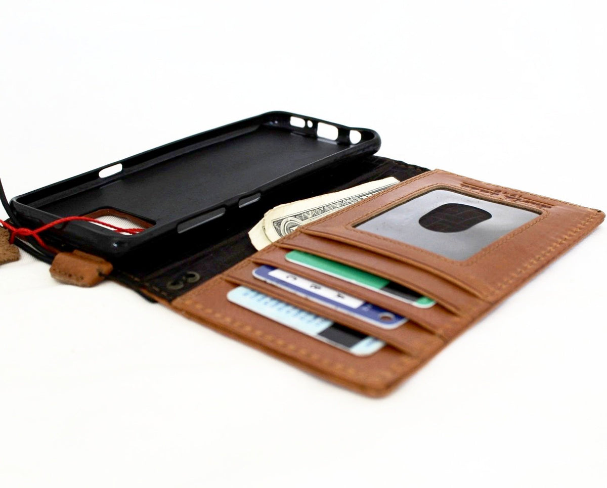 Light brown handmade genuine Italian leather Samsung Galaxy S8 wallet case with slim design, card slots, and business style.
