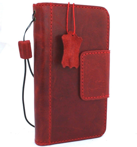 Echtleder-Hülle für iPhone XS, Buch-Brieftasche, Magnetverschluss, Kartenfächer, schmaler, weicher Halter, Vintage-Rot, Daviscase