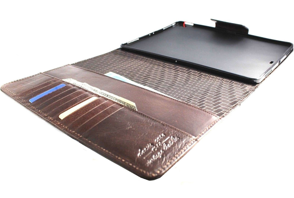 Brown genuine leather case for Apple iPad Pro 12.9 2017 by DAVISCASE with stand, magnetic closure, and card slots.