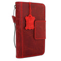 Red genuine leather Samsung Galaxy S10 wallet case with card holder, magnetic closure, slim design, and wireless charging compatibility.