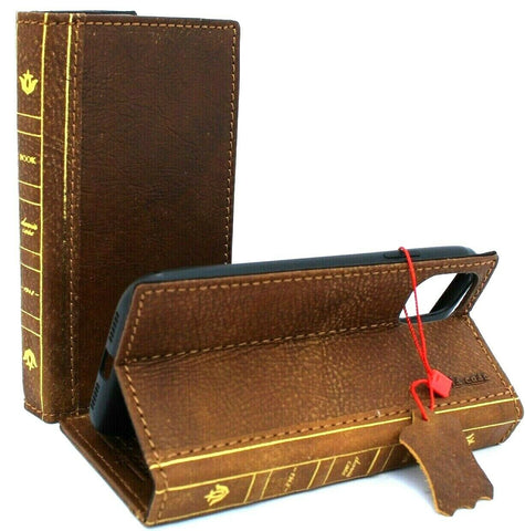 Étui en cuir véritable pour Apple IPhone 11 Pro - Vintage - Tan Bible - Portefeuille - Porte-cartes de crédit - Livre de luxe - Slim Jafo - Chargement sans fil huilé