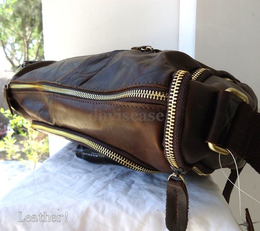 Men's genuine natural leather messenger bag in retro brown, suitable for iPad, mini ebook, and essentials, by vendor-unknown.