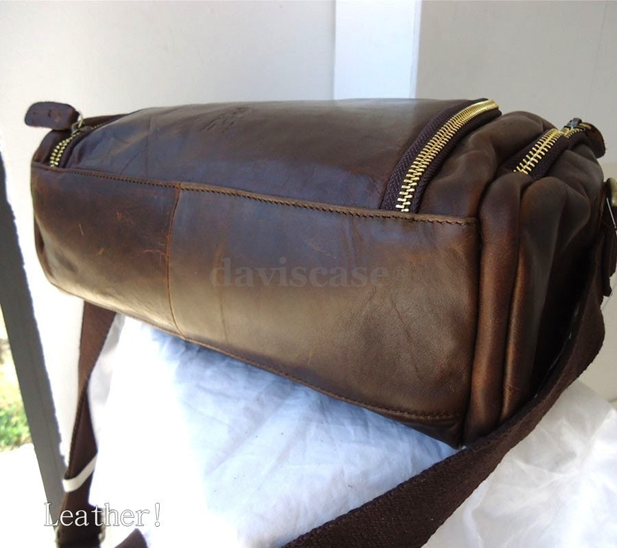 Mens genuine brown leather messenger bag with retro style, suitable for iPad, ebook, or mini device, by vendor-unknown.