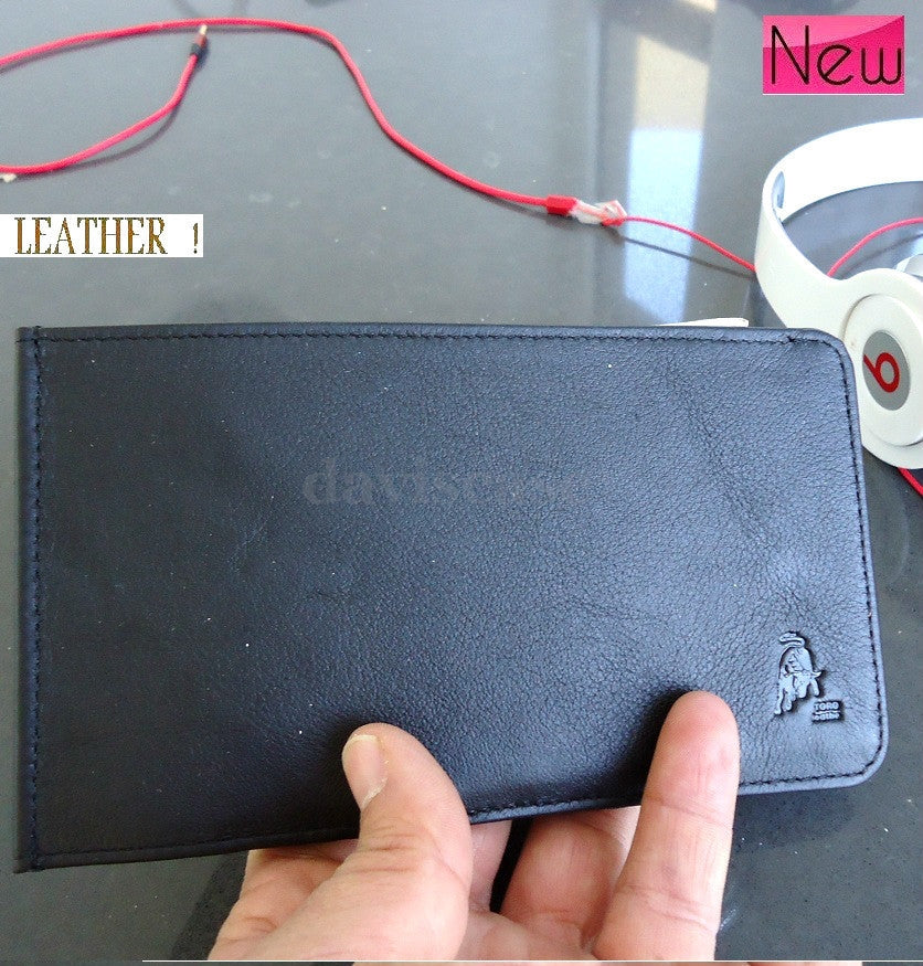 Black DAVISCASE genuine leather wallet with 18 card slots, slim design, suitable for men and women, handmade credit card holder.