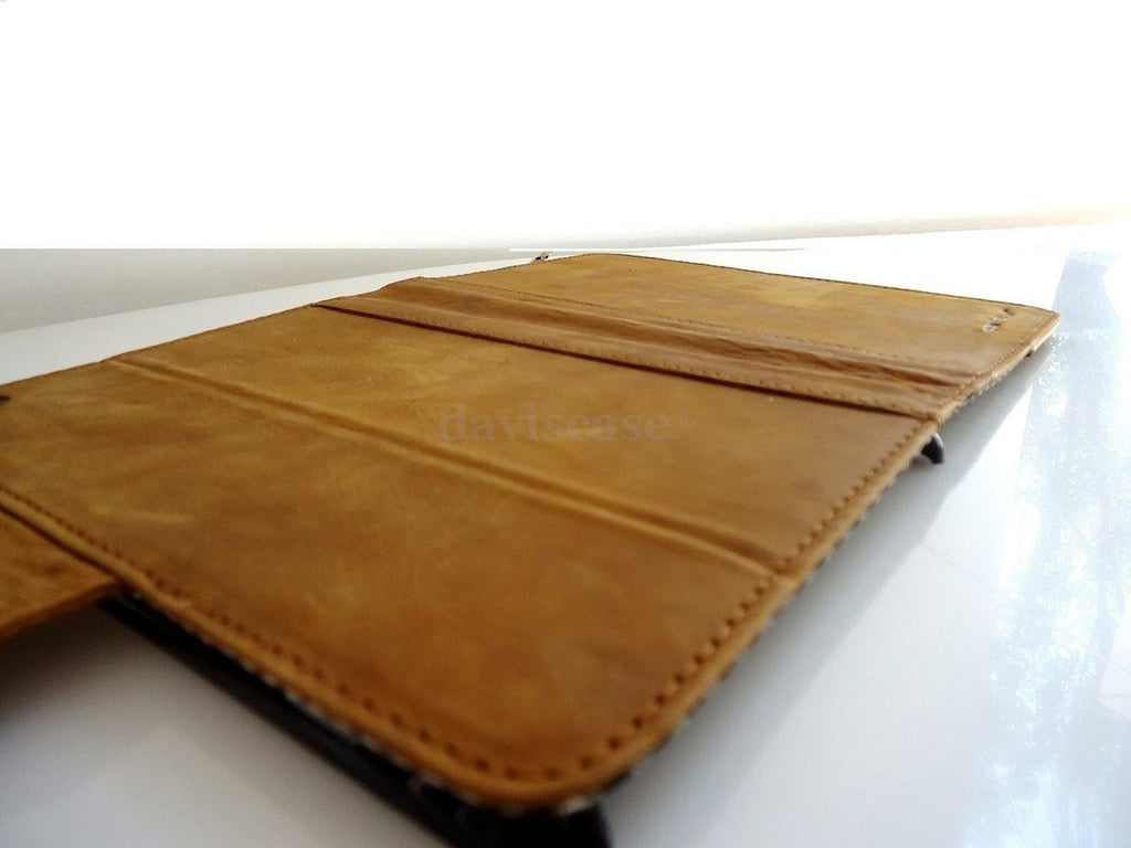Brown genuine leather iPad mini 2/3 case cover handbag with magnetic stand from DavisCase, featuring a sleek, stylish design.