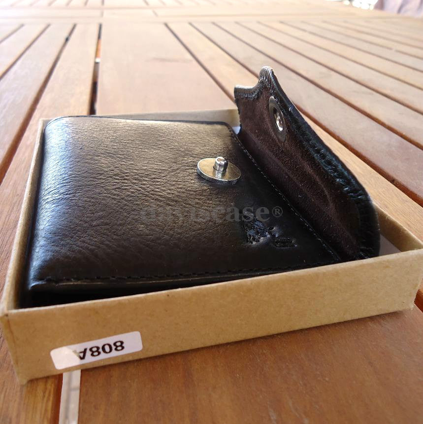 Men's black genuine leather money clip wallet by DAVISCASE, slim trifold check wallet with a stylish and functional design.