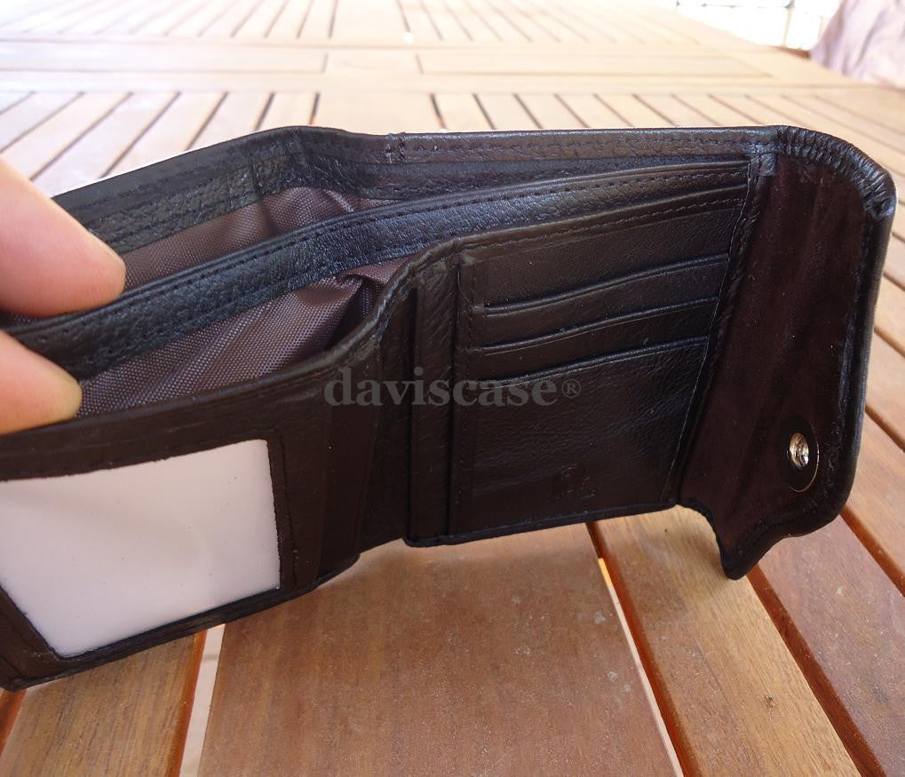 Men's leather money clip wallet with slim trifold design, grain texture, and rugged full leather construction.