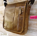 Genuine natural leather men's retro shoulder crossbody messenger bag with multiple size options and classic design.