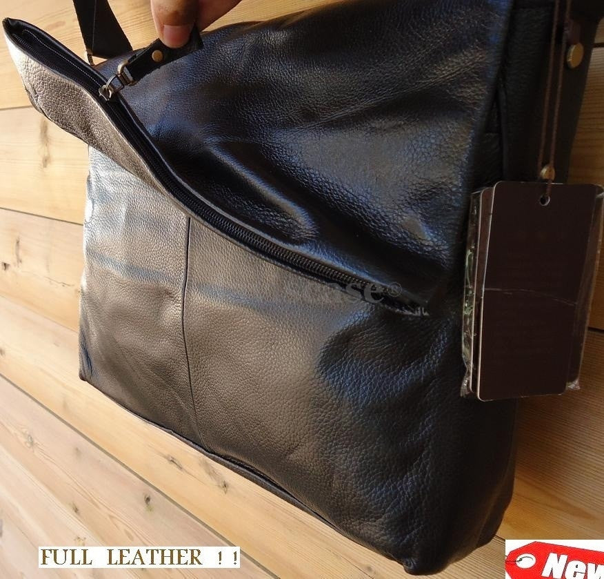 Vintage men's genuine leather laptop tote bag with handles, designed for travel and daily use, fits 12 to 14-inch laptops.