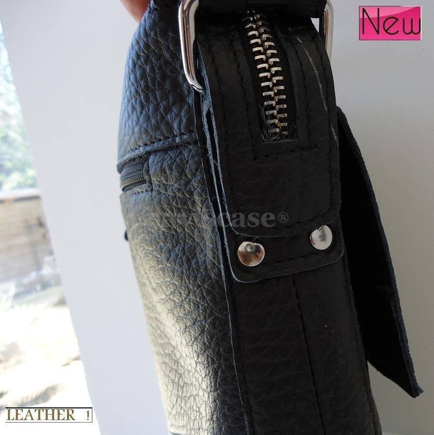 Black genuine leather men's shoulder bag by DAVISCASE, vintage rugged crossbody sling with hand-crafted details.