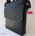 Genuine full leather men's shoulder bag in black with rugged vintage crossbody design, by DAVISCASE.