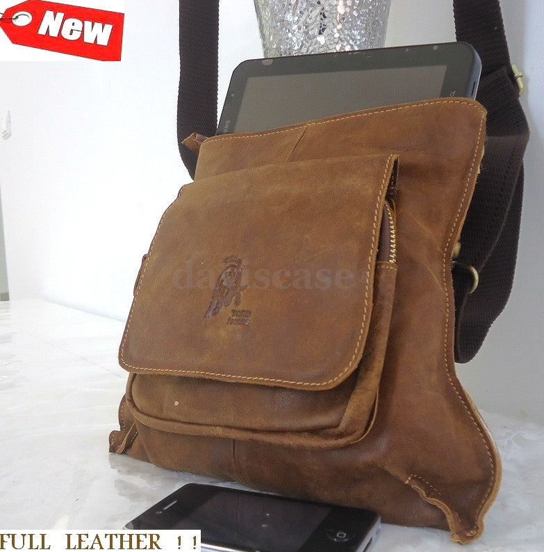 Men's genuine leather messenger bag with retro design, featuring a notebook compartment and adjustable strap, by vendor-unknown.