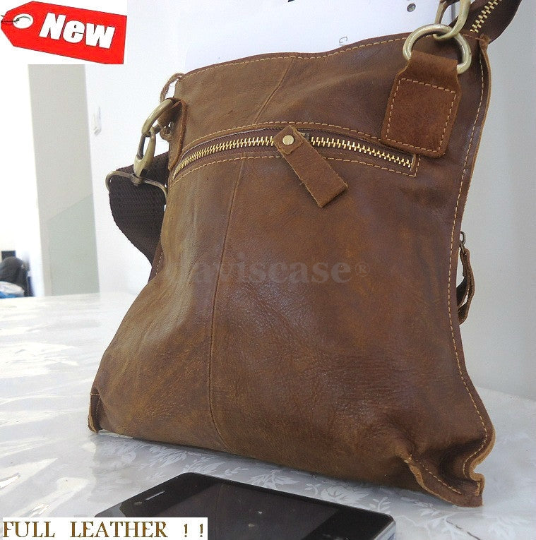 Genuine leather messenger bag for men, vintage-style handbag with notebook compartment in dark brown leather from DavisCase.